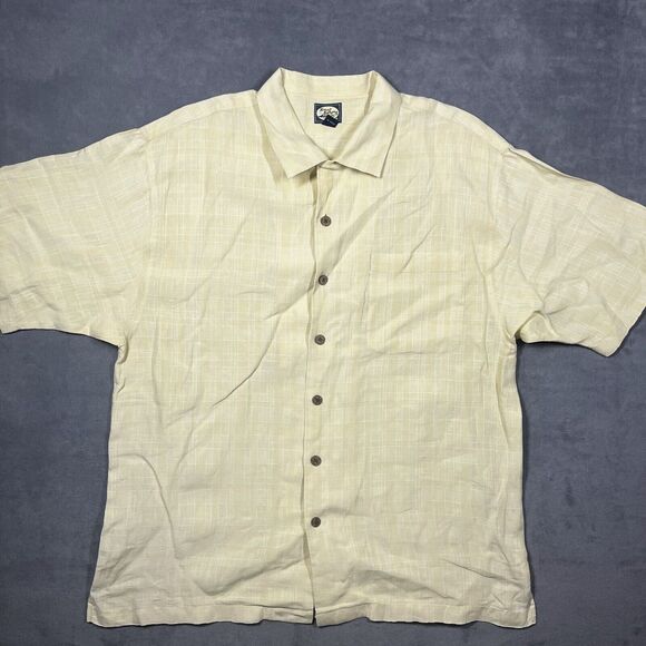 Vintage Tommy Bahama Shirt Men's XL Cream Plaid Short Sleeve Button-Up Summer - Picture 1 of 5